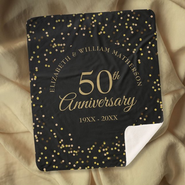 50. Goldene Hochzeit Jubiläum Schwarz und Gold Sherpadecke (50th Golden Wedding Anniversary Black And Gold Sherpa Blanket)