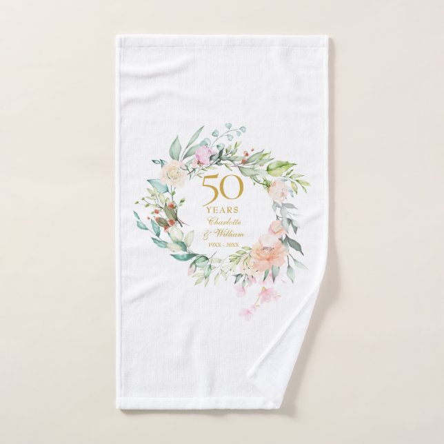 50. Goldene Hochzeit Jubiläum Wasserfarben Badhandtuch Set (Handtuch)