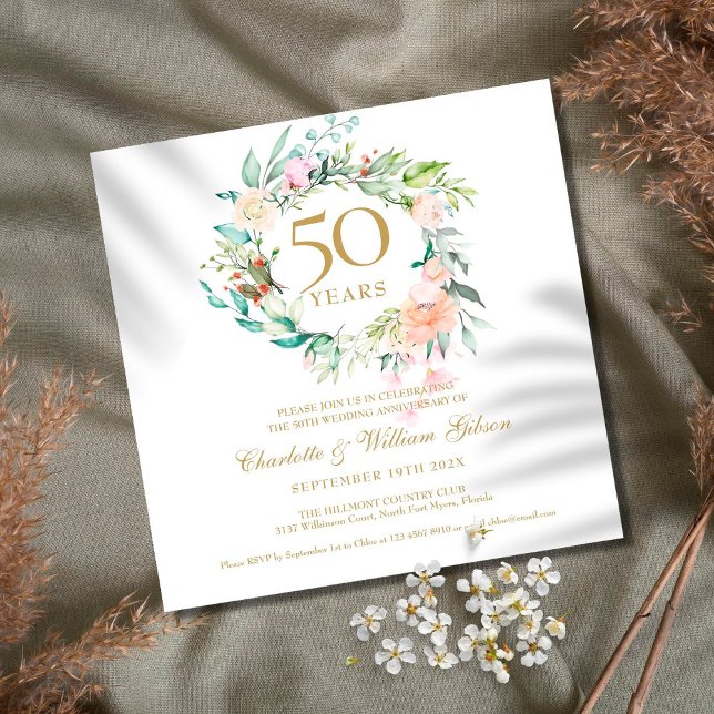 50. Goldene Hochzeit Jubiläum Wasserfarben Einladung (Von Creator hochgeladen)