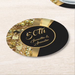 50. goldene Hochzeit runde Papierküste Runder Pappuntersetzer