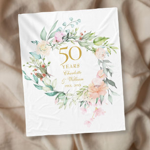 50. goldene Hochzeit Wasserfarben Blumen Fleecedecke