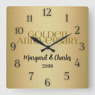 50. goldene Hochzeitsjubiläum Name Quadratische Wanduhr