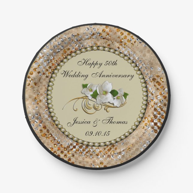 50. Goldene Hochzeitspulplatte Pappteller (Vorderseite)