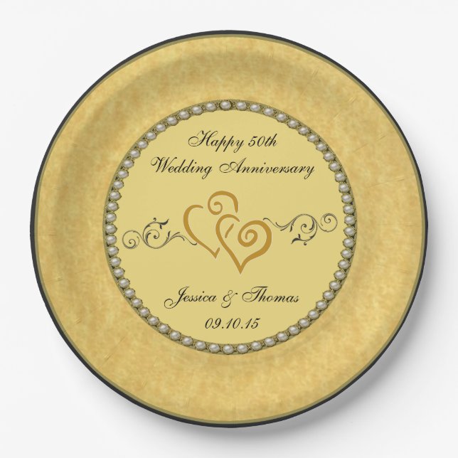 50. Goldene Hochzeitspulplatte Pappteller (Vorderseite)