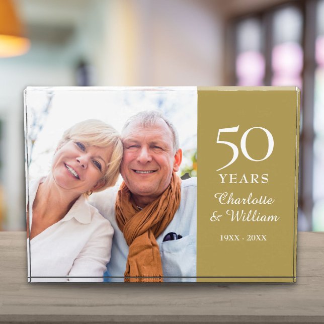 50. Goldene Hochzeitsszenario Fotoblock (50th Golden Wedding Anniversary Elegant Photo Block)