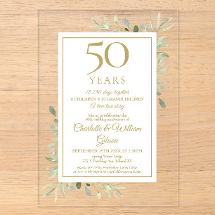 50. Goldene Hochzeitstag Erinnerungen Grüne Acryleinladungen