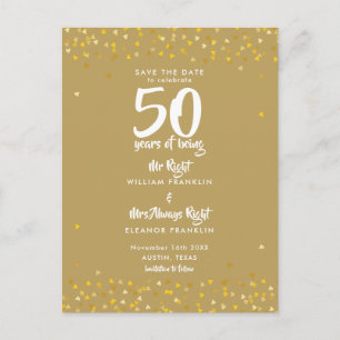50. goldene Hochzeitstag Mr Mrs Right Save-the-Dat Ankündigungspostkarte