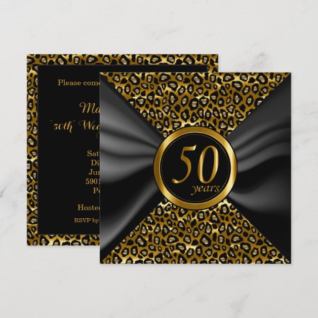 50. Goldene Jahre mit schwarzem Satin Einladung (Vorne/Hinten)
