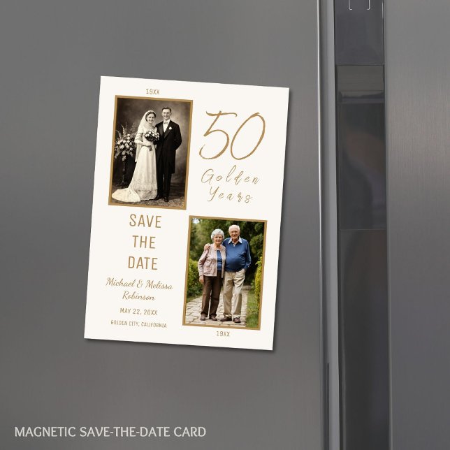 50 Goldene Jahre Save the Date Elfenbeinmagnetikka Magneteinladung (Von Creator hochgeladen)
