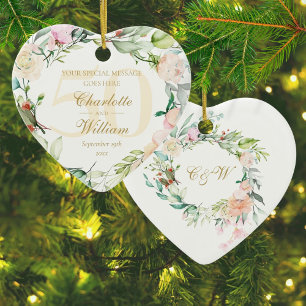 50. Goldene Jubiläumsblumenmonogramm Keramik Ornament