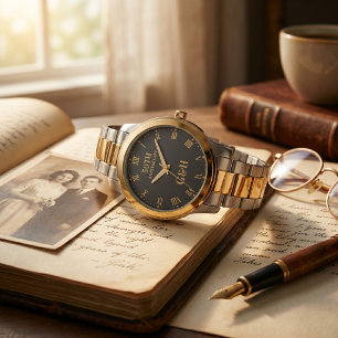 50. goldene Jubiläumsuhr mit elegantem Monogramm  Armbanduhr