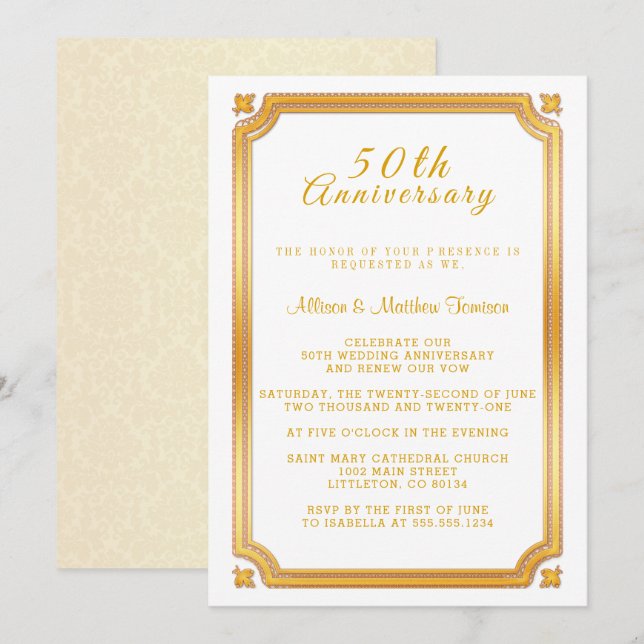 50. Goldener Hochzeitstag Einladung (Vorne/Hinten)