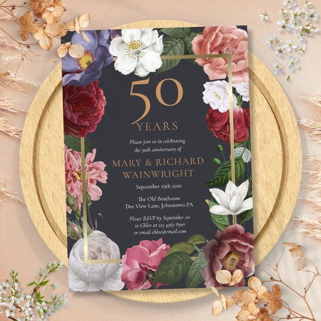 50. Goldener Hochzeitstag Rose Garden Einladung (50th Golden Wedding Anniversary Rose Garden Invitation)