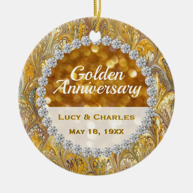 50. Goldener Hochzeitstag Weihnachtskuchen Keramikornament (Vorne)
