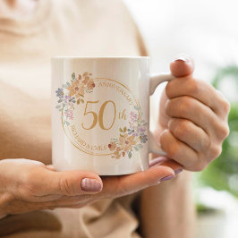 50. Goldener Jahrgang Wasserfarben Blume Kranz Kaffeetasse