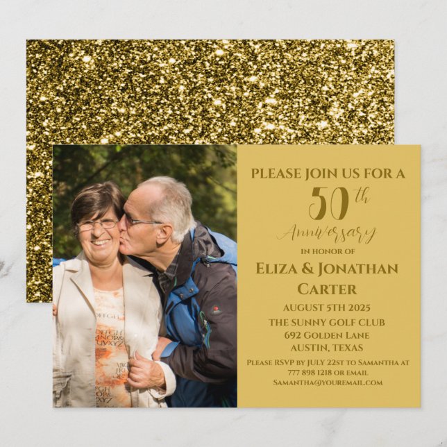 50. Goldener Jubiläum Überraschung Party Glitzer Einladung (Vorne/Hinten)