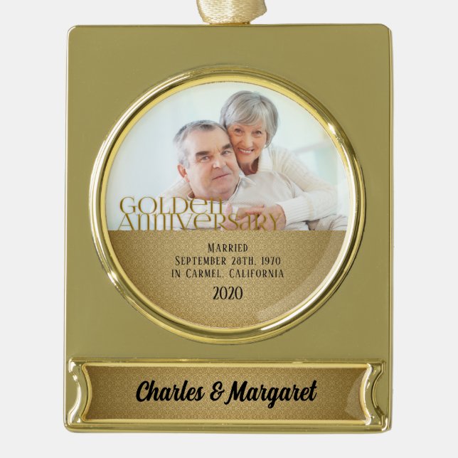 50. Goldener Jubiläumsdamaske mit Name-Foto Banner-Ornament Gold (Vorderseite)