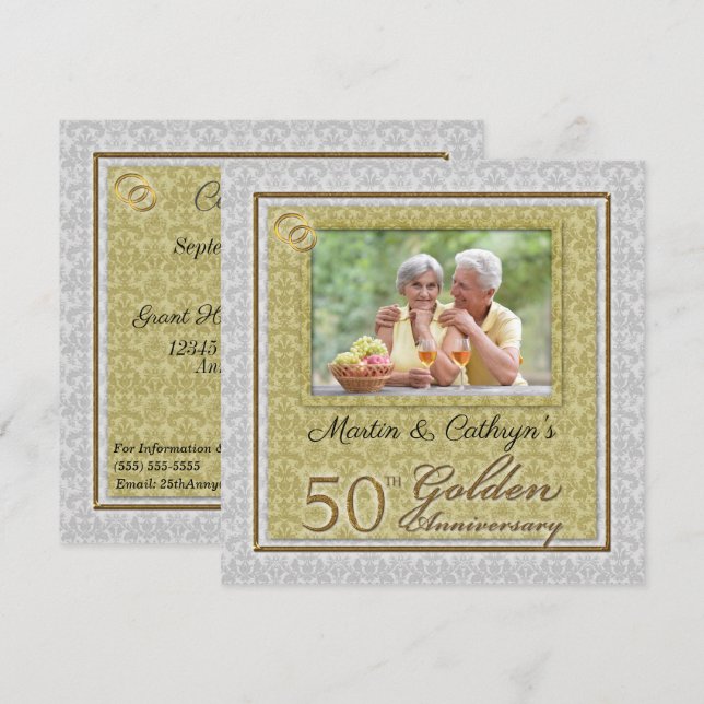 50. Goldener Jubiläumsdamast mit Foto Einladung (Vorne/Hinten)