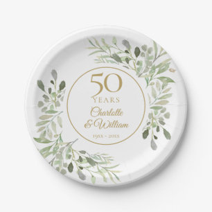 50. Goldenes Hochzeitsjubiläum Aquarell Grün  Pappteller