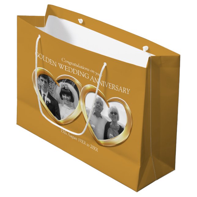 50. goldenes Hochzeitsstipenbeutel Große Geschenktüte (Vorderseite Schrägansicht)