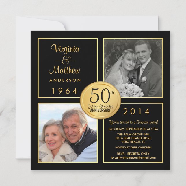 50. Goldenes Hochzeitsszenario-Party Einladung (Vorderseite)