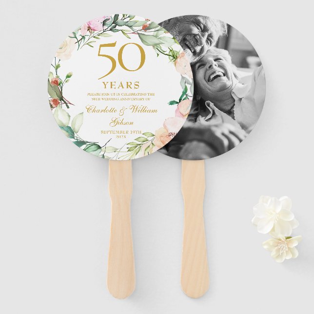 50. Goldenes Hochzeitsszenario Rose Foto Fächer (Vorne und Hinten)