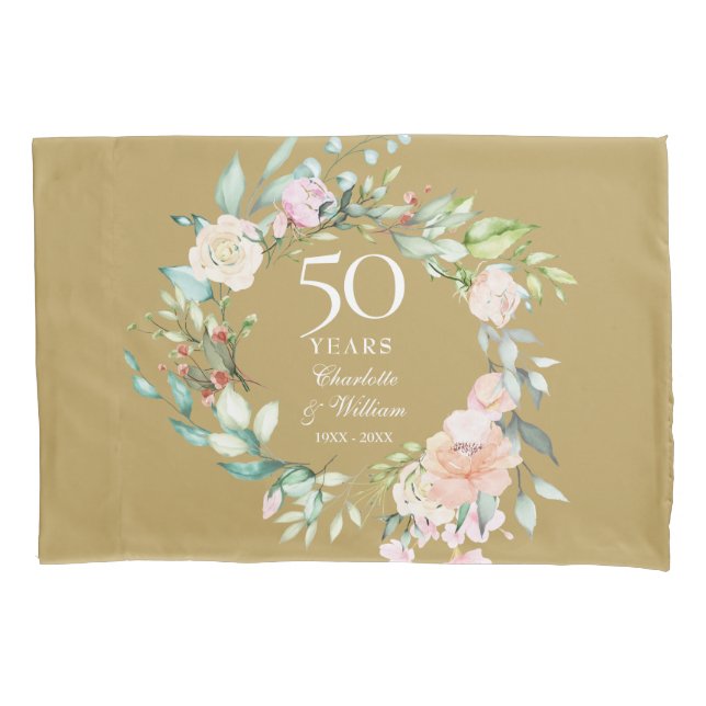 50. Goldenes Hochzeitstag Blumengold Kissenbezug (Vorderseite)