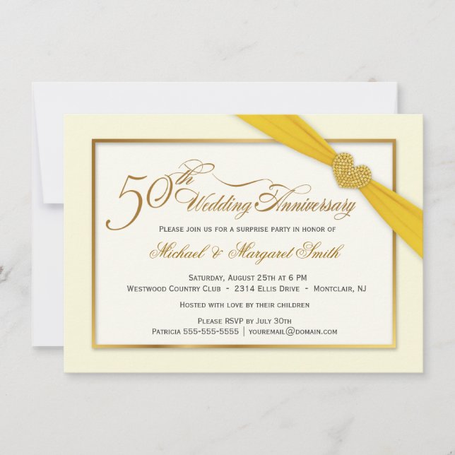 50. Goldenes Hochzeitstag Elegante Einladung (Vorderseite)