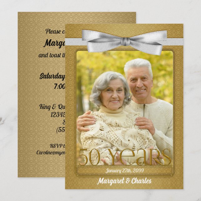 50. Goldenes Hochzeitstag-Foto Einladung (Vorne/Hinten)