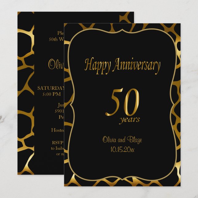 50. Goldenes Hochzeitstag| Giraffenmuster Einladung (Vorne/Hinten)