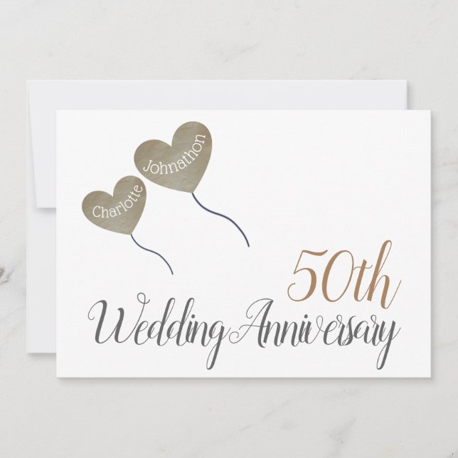 50. goldenes Hochzeitstag Herzballon Einladung (Vorderseite)