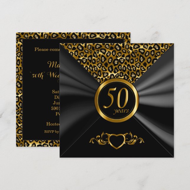 50. Goldenes Hochzeitstag| Leopardenmuster Einladung (Vorne/Hinten)