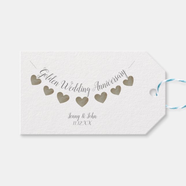 50. Goldenes Hochzeitstag, weiß Geschenkanhänger (Vorderseite (Horizontal))