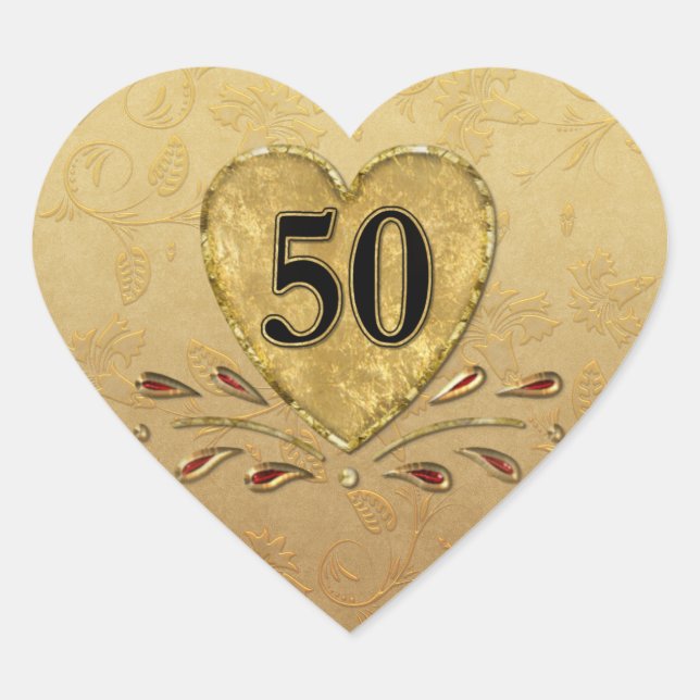 50. Goldenes Jahr Herz Herz-Aufkleber (Vorderseite)