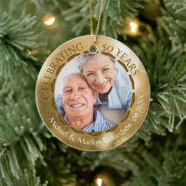 50. Goldenes Jubiläum, 2-seitiges 2-Foto Gold Keramik Ornament