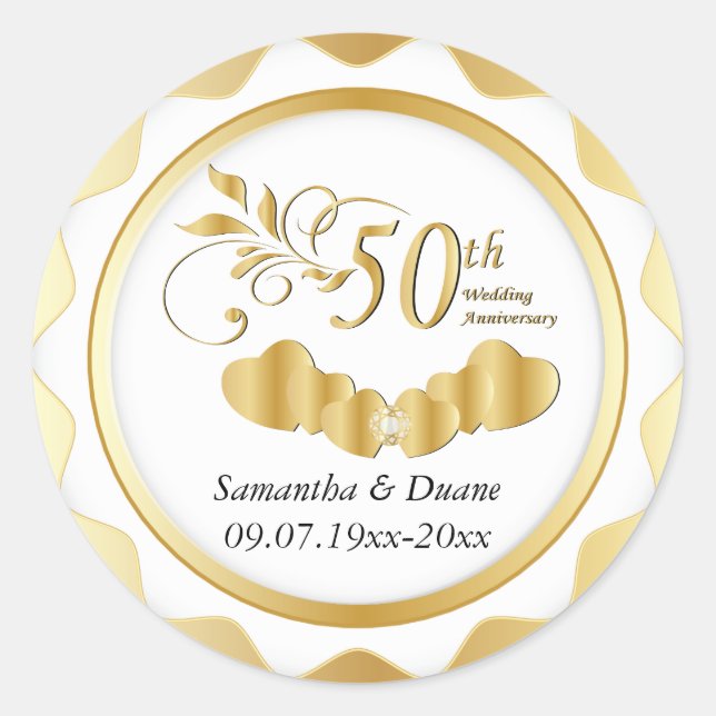 50. Goldherz-Hochzeitstag | DIY Text Runder Aufkleber (Vorderseite)