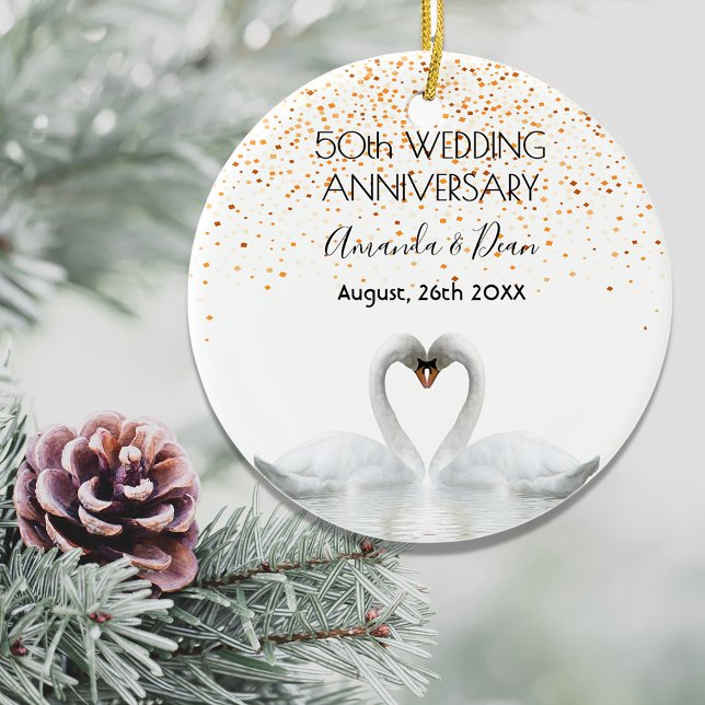 50. Goldhochzeit-Jubiläum Weiße Schwäne Keramik Ornament (Von Creator hochgeladen)