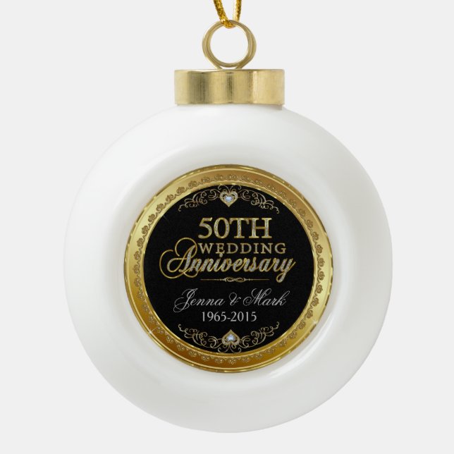 50. Goldhochzeit Keramik Kugel-Ornament (Vorderseite)