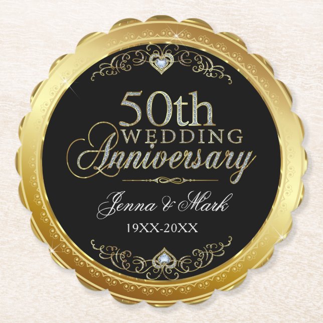 50. Goldhochzeit, moderne Typografie Untersetzer (Vorderseite)