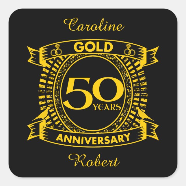 50. Goldhochzeit Quadratischer Aufkleber (Vorderseite)