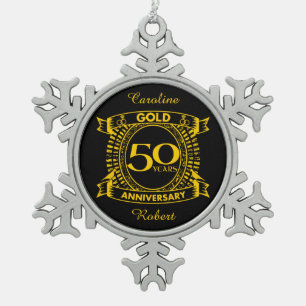 50. Goldhochzeit Schneeflocken Zinn-Ornament