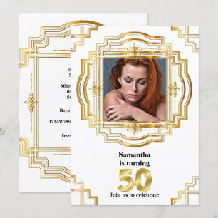 50. goldweißes Foto-Rahmen 50 schicke Einladung