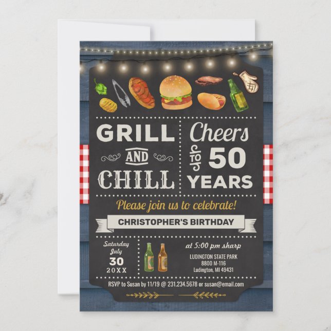 50. GRILLEN Grill und Chill Birthday Einladung (Vorderseite)