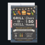50. GRILLEN Grill und Chill Birthday Einladung<br><div class="desc">GRILLEN Grill und Chill Birthday Einladung mit Kreidebrett und Schrift mit individualisierbarem Alter.</div>