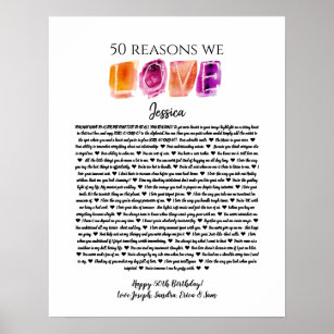 50 Gründe, warum wir Liebe Sie Geburtstagsgeschenk Poster