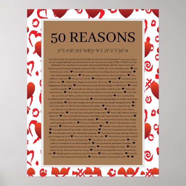 50 Gründe, warum wir Sie Liebe Poster (Vorne)