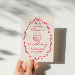 50. Handgezeichnete rosa Coquette zum fünfzigsten Einladung