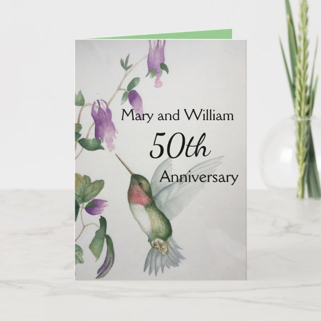 50. Happy Anniversary Elegant Hummingbird Card Karte (Vorderseite)