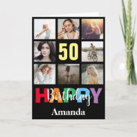 50. Happy Birthday Foto Collage Modern Black