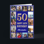 50. Happy Birthday Navy Blue & Gold Foto Collage Karte<br><div class="desc">50. Happy Birthday Navy Blue und Gold Foto Collage Geburtstagskarte. Für weitere Anpassungen klicken Sie bitte auf die Schaltfläche "Anpassen" und verwenden Sie unser Designwerkzeug,  um diese Vorlage zu ändern.</div>